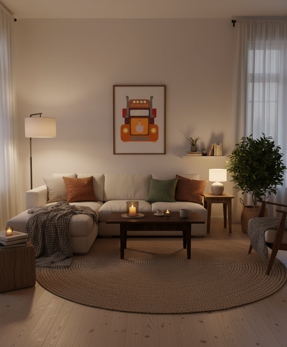 Tuftingmaskine plakat mockup i hyggelig stue